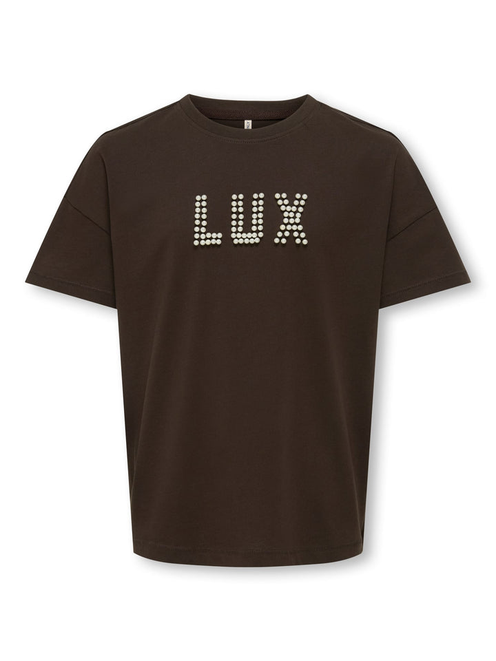 Kids Only KOGKATE LIFE SS O-NECK PEARL TOP JRS - T-shirt voor meisjes - Bruin