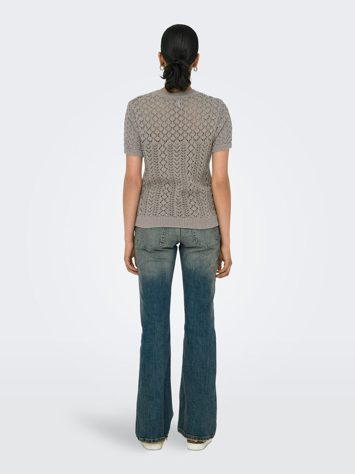 Only ONLSAGA SS O-NECK KNT NOOS taupe top – dames