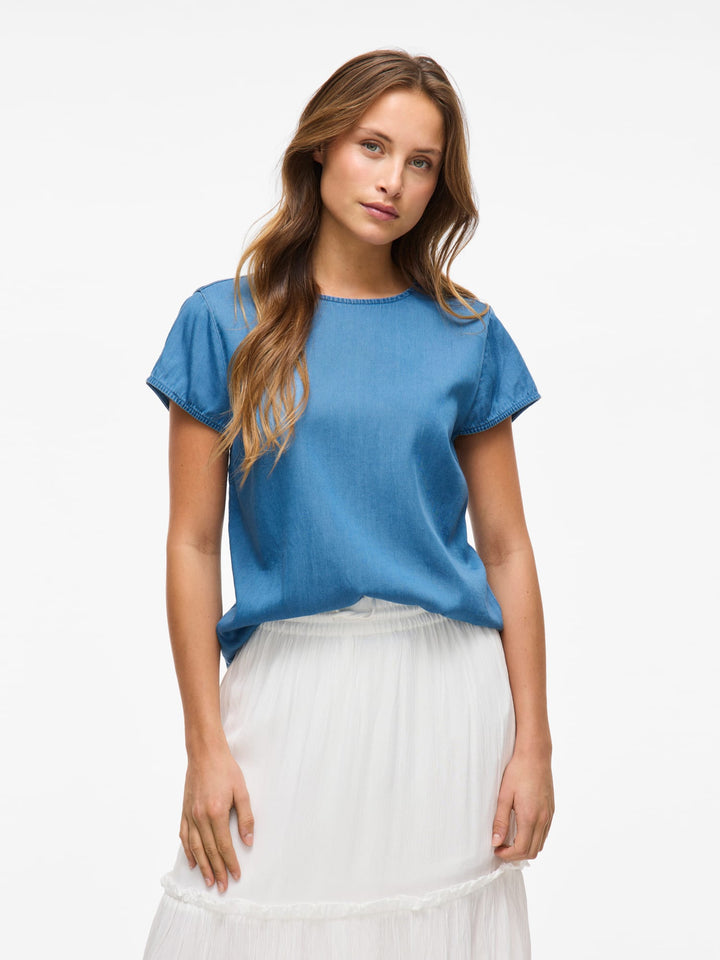 Vila 14107317 ista t-shirt k/m dames blue denim