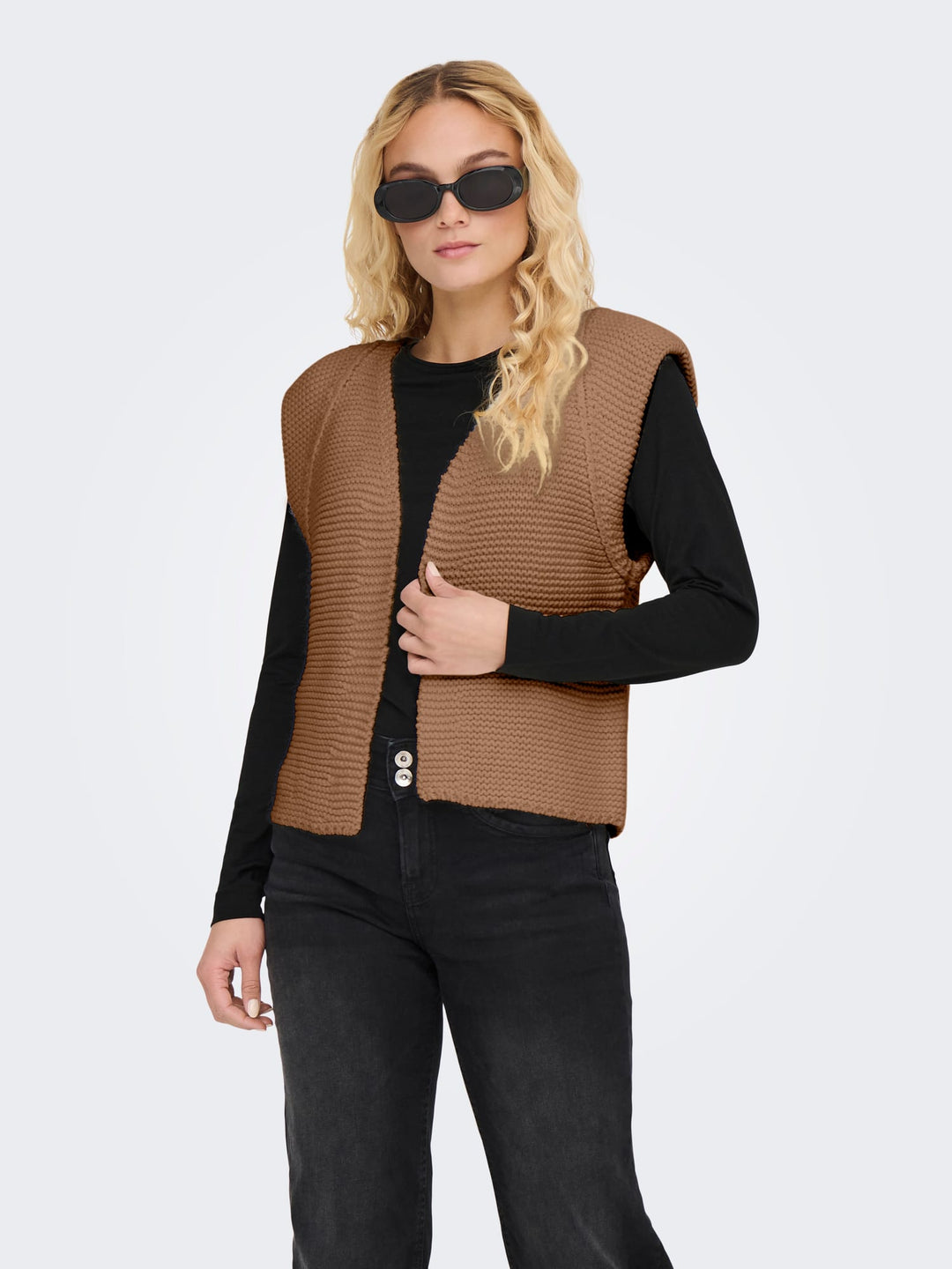 Only Loui gilet gebreid camel – dames