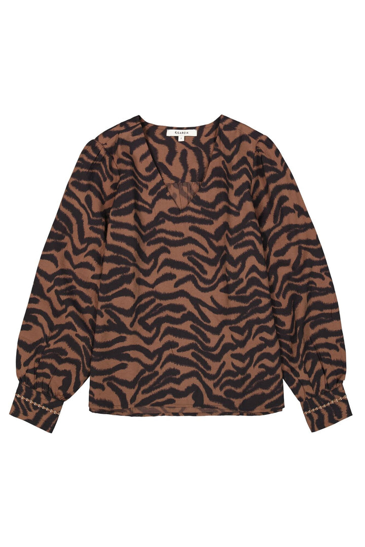 Garcia woman j50030 top l/m bruin dessin – dames
