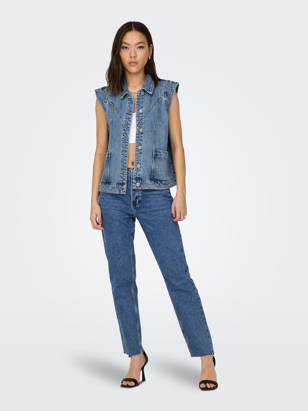Only 15278041 Kennedy gilet denim dames blue denim