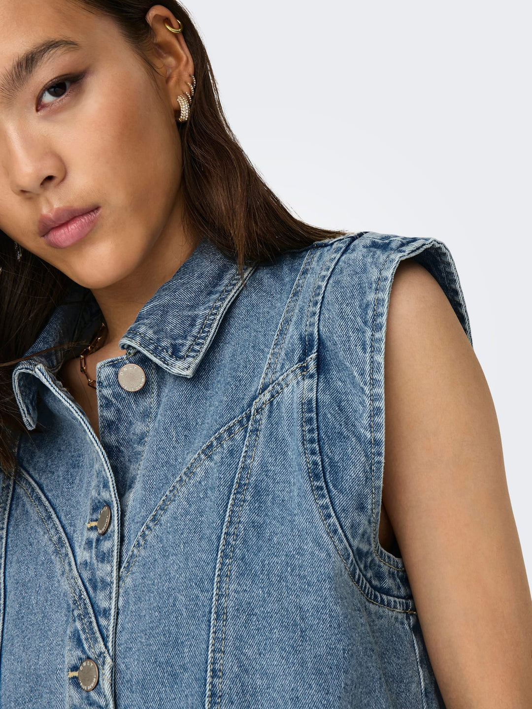 Only 15278041 Kennedy gilet denim dames blue denim
