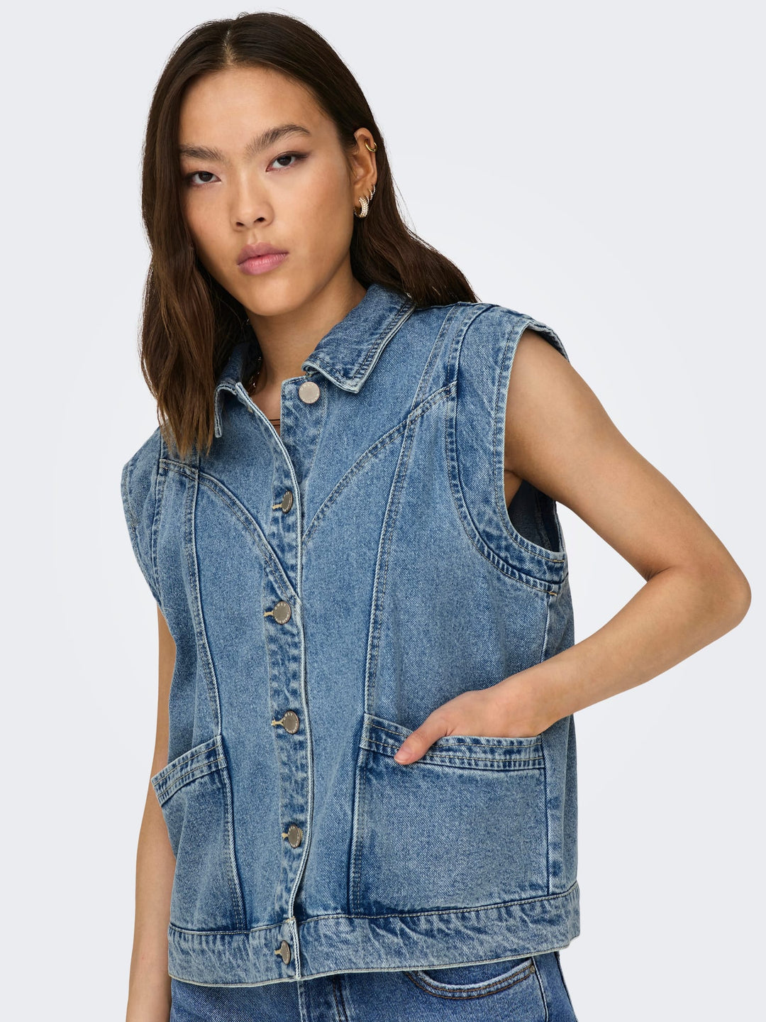 Only 15278041 Kennedy gilet denim dames blue denim