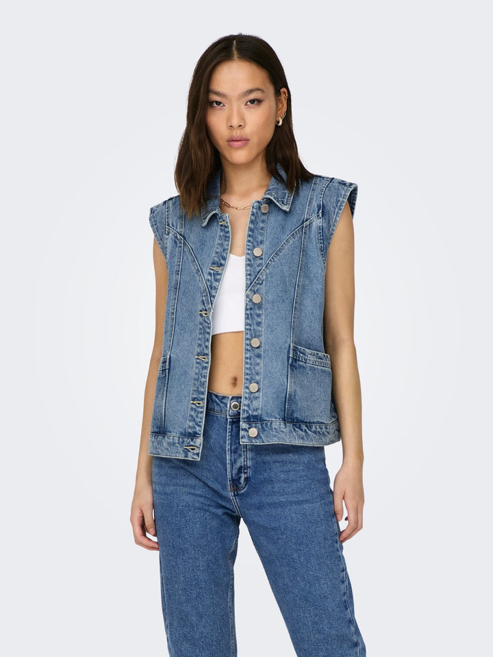 Only 15278041 Kennedy gilet denim dames blue denim