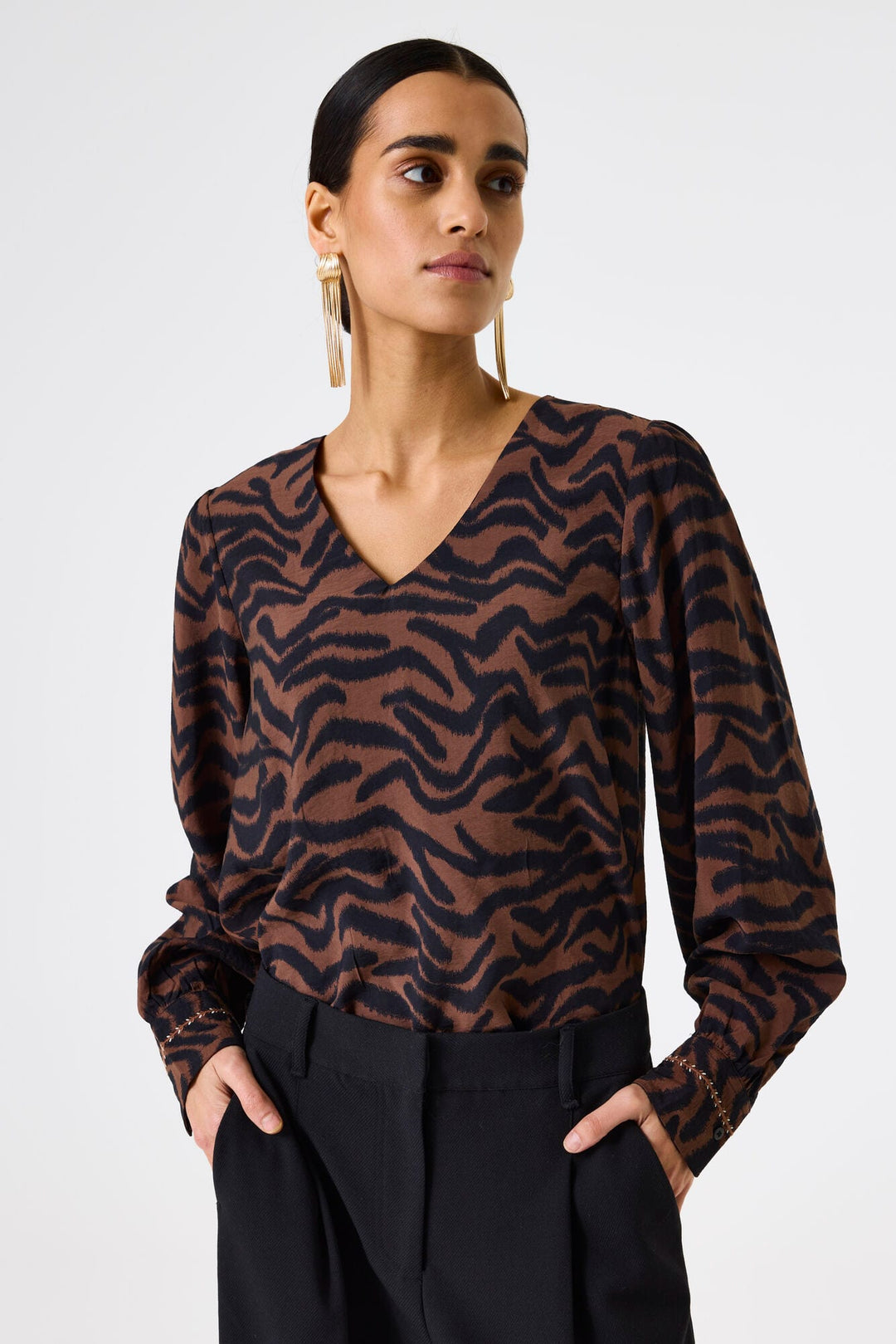 Garcia woman j50030 top l/m bruin dessin – dames