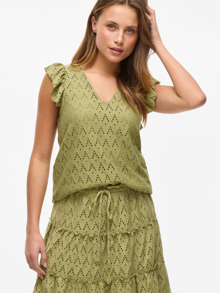 Vila malina V-hals tank top olijf - dames