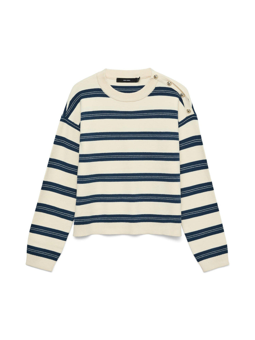 VERO MODA VMGOLD STRIPE LS O-NECK PULLOVER – damestrui - Ecru Dessin