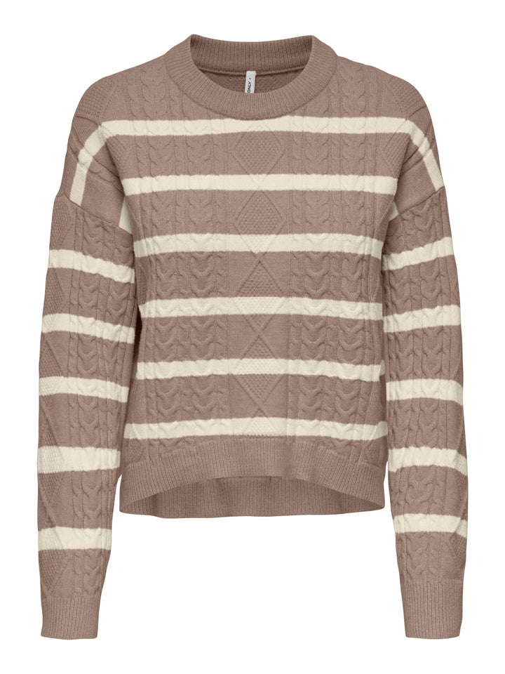 Only ONLKATIA LS Cable O-Neck Pullover – dames trui - Bruin Dessin