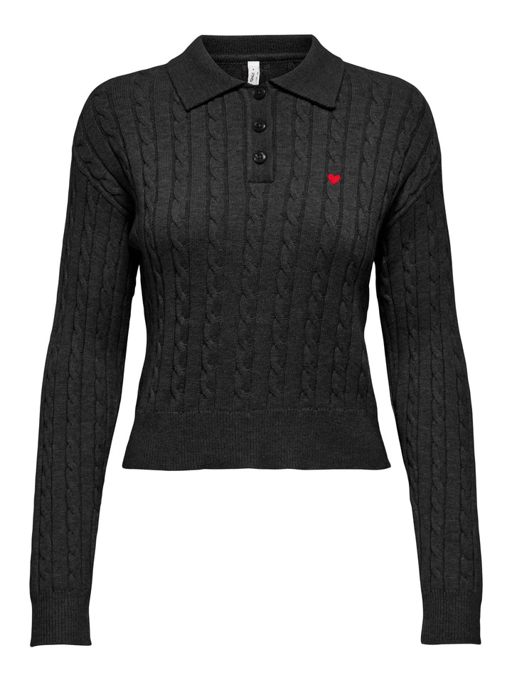 Only ONLKATIA LS CABLE POLO RP KNT – dames polo l/m zwart