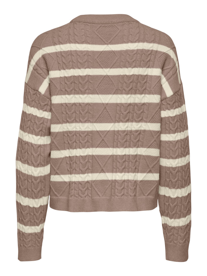 Only ONLKATIA LS Cable O-Neck Pullover – dames trui - Bruin Dessin