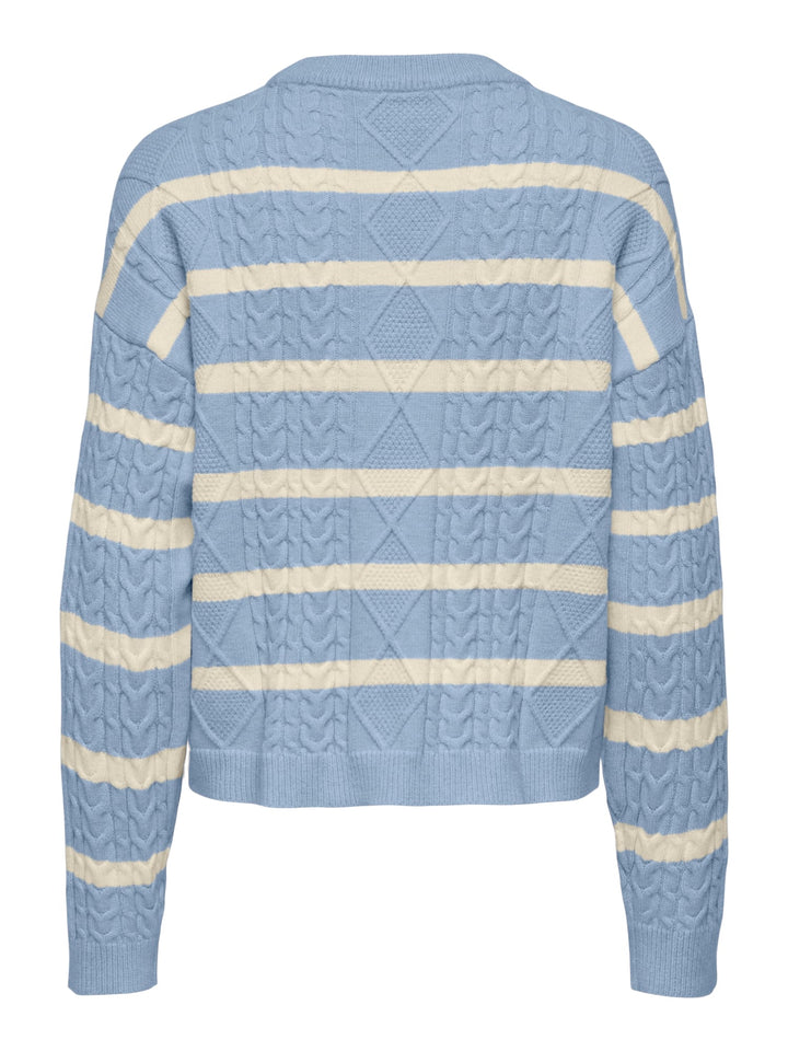 Only ONLKATIA LS CABLE O-NECK PULLOVER – dames trui - Blauw Dessin