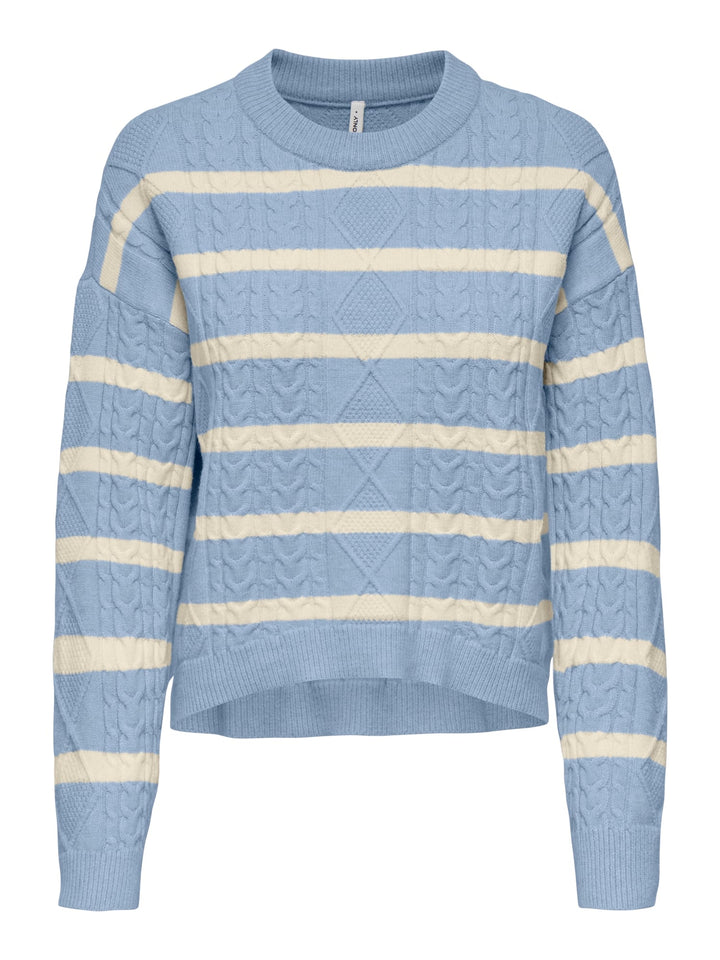 Only ONLKATIA LS CABLE O-NECK PULLOVER – dames trui - Blauw Dessin