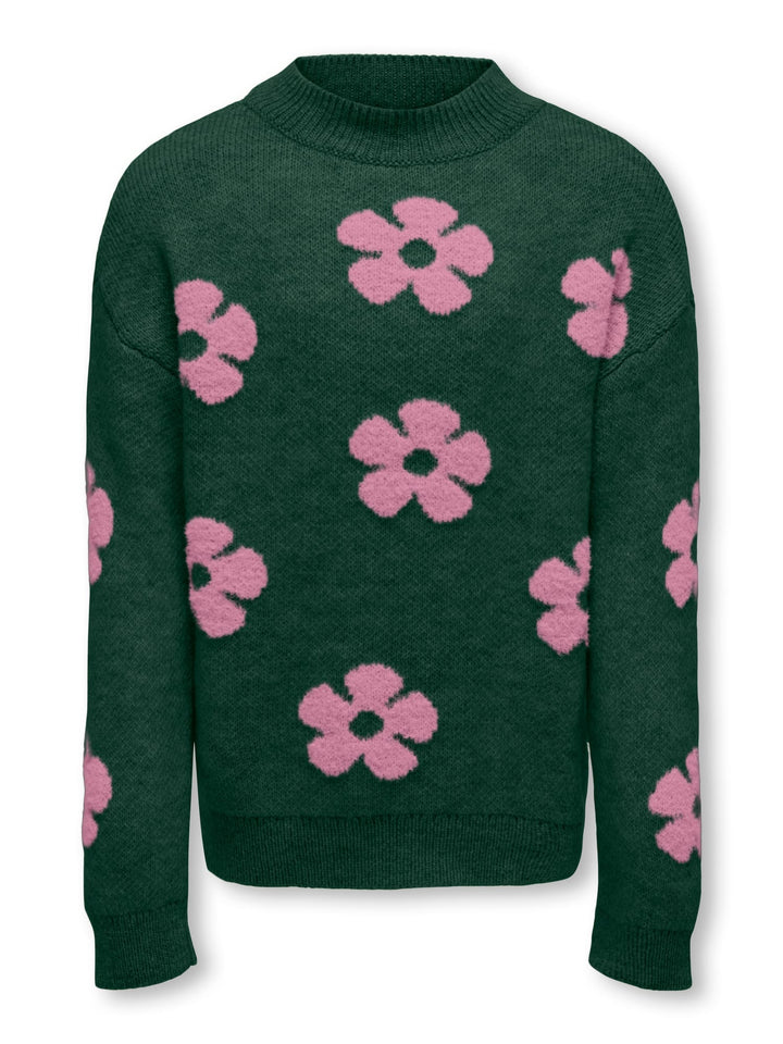 Kids Only KOGNAJA L/S FLOWER PULLOVER KNT – meisjes trui - Groen Dessin
