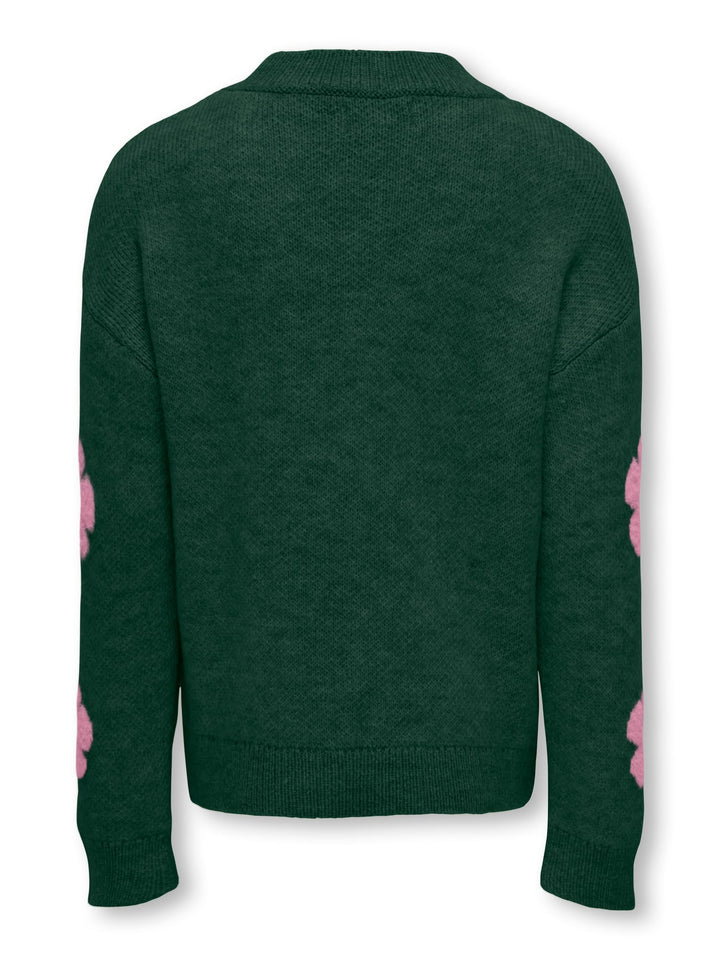 Kids Only KOGNAJA L/S FLOWER PULLOVER KNT – meisjes trui - Groen Dessin