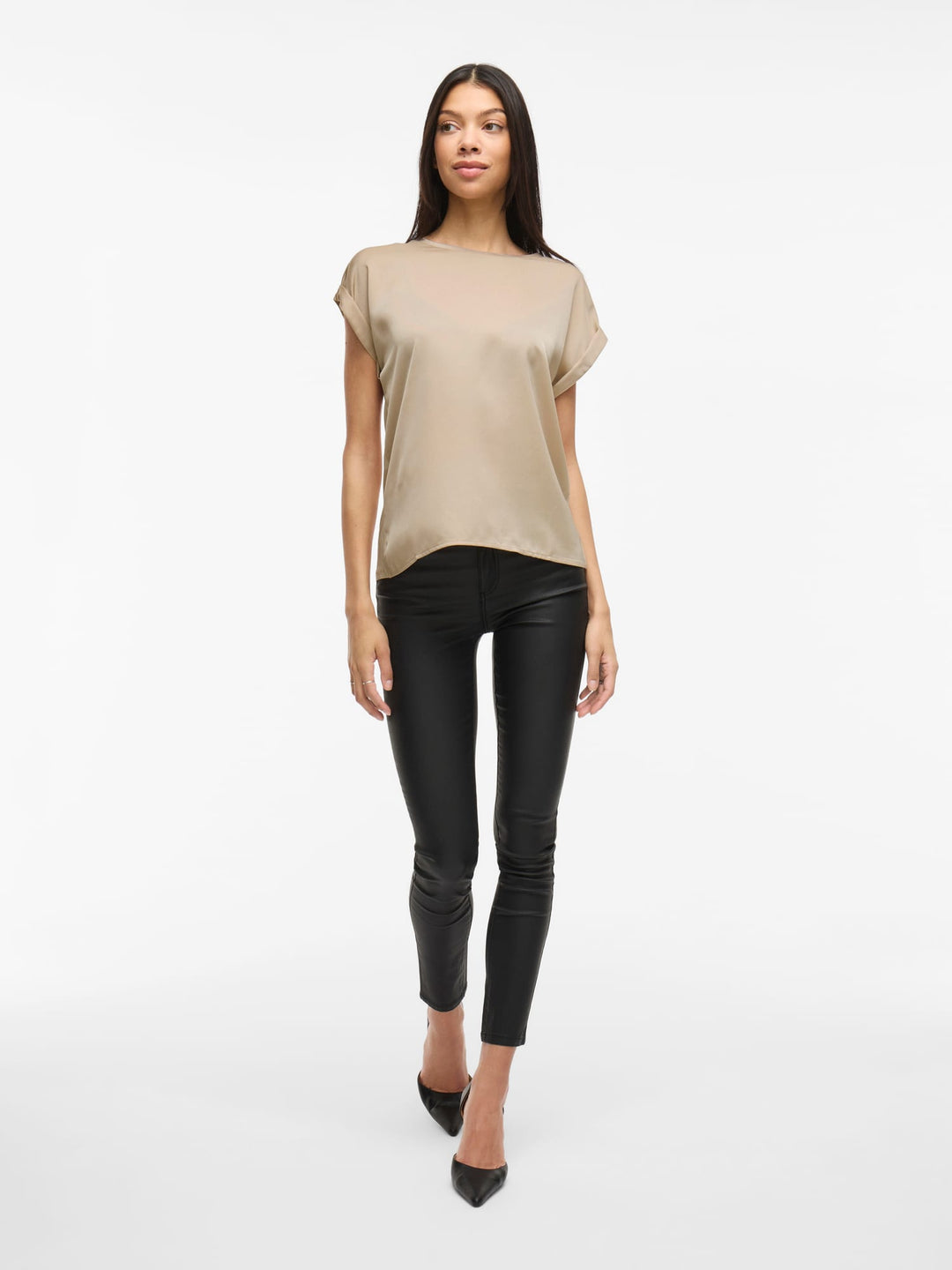 Vila 14059563 ellette t-shirt k/m dames zand