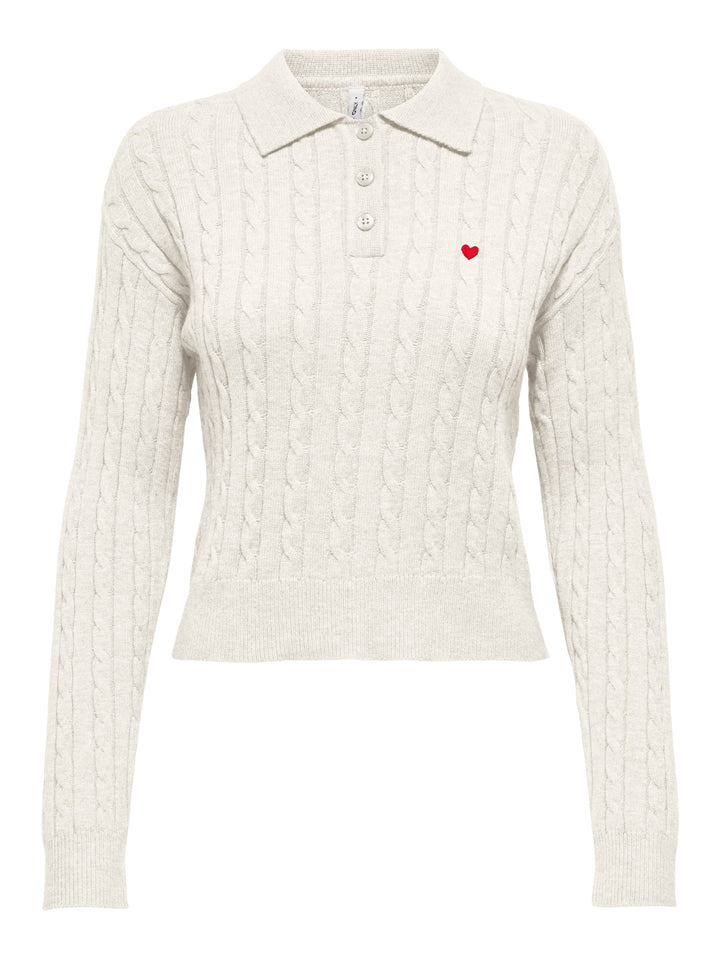 Only ONLKATIA LS CABLE POLO RP KNT – dames polo - Off-white