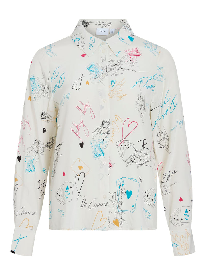 Vila 14111963 Debbie blouse l/m dames ecru dessin