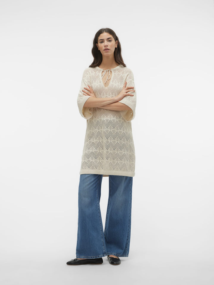 VERO MODA VMMALTA 2/4 V-NECK PULLOVER - dames - Beige