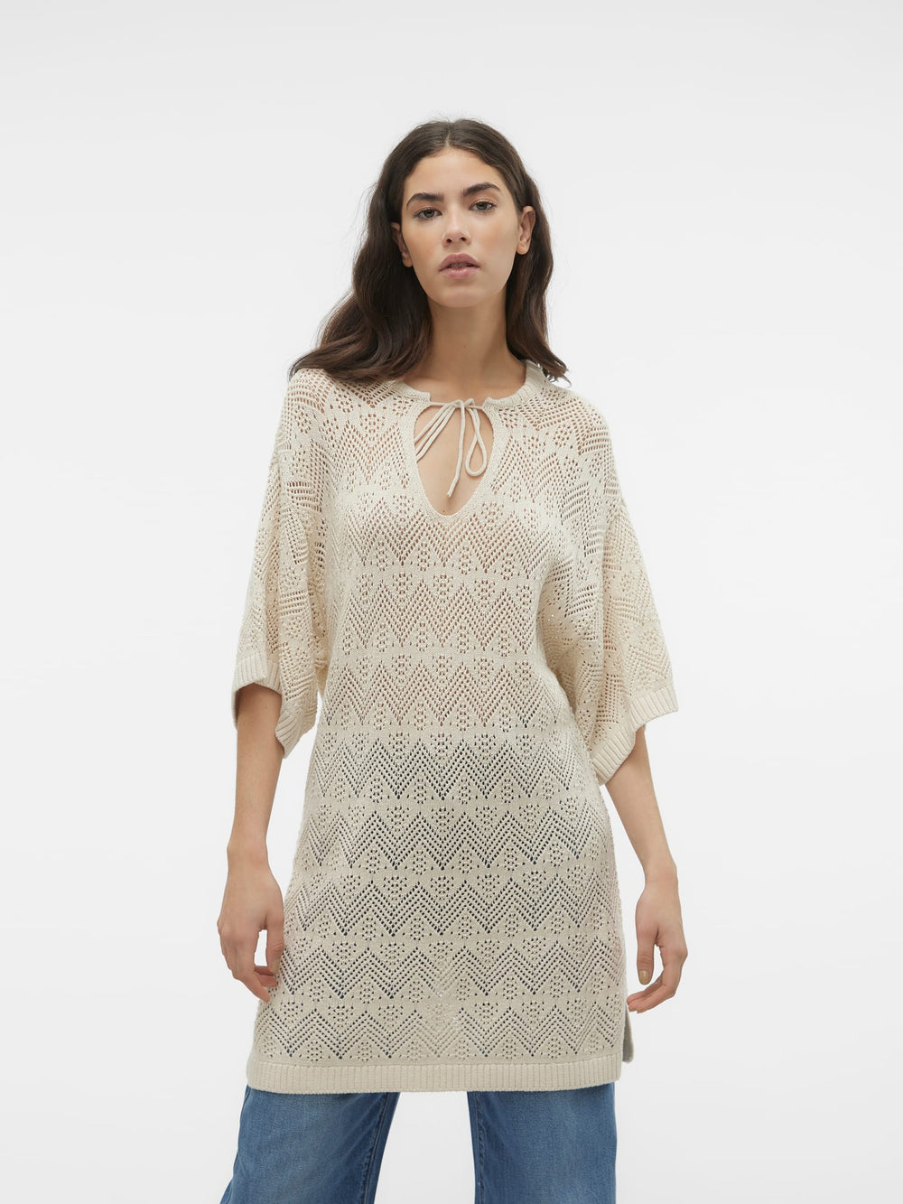 VERO MODA VMMALTA 2/4 V-NECK PULLOVER - dames - Beige