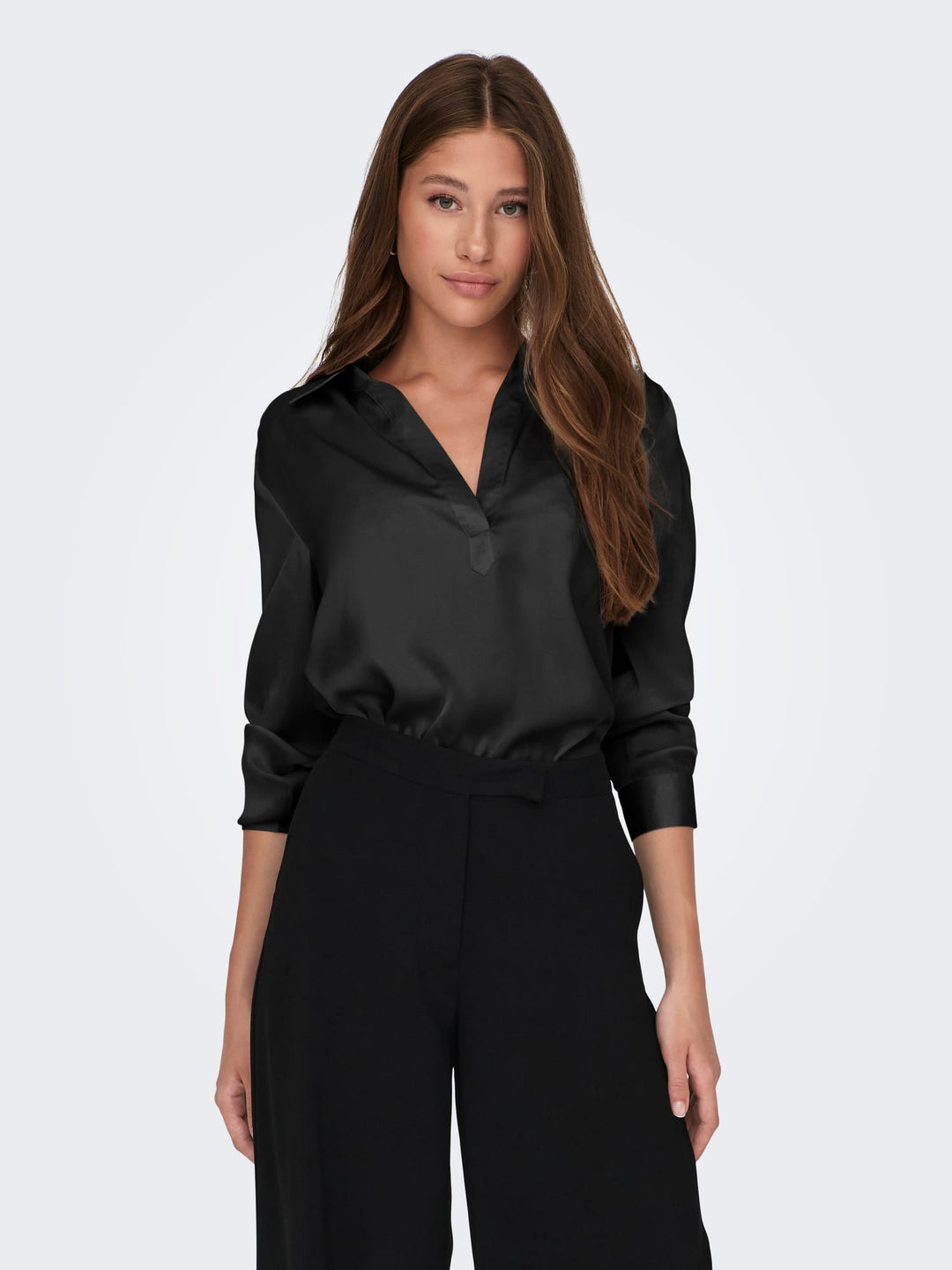 Only ONLZORA LS V-Neck Top zwart – dames