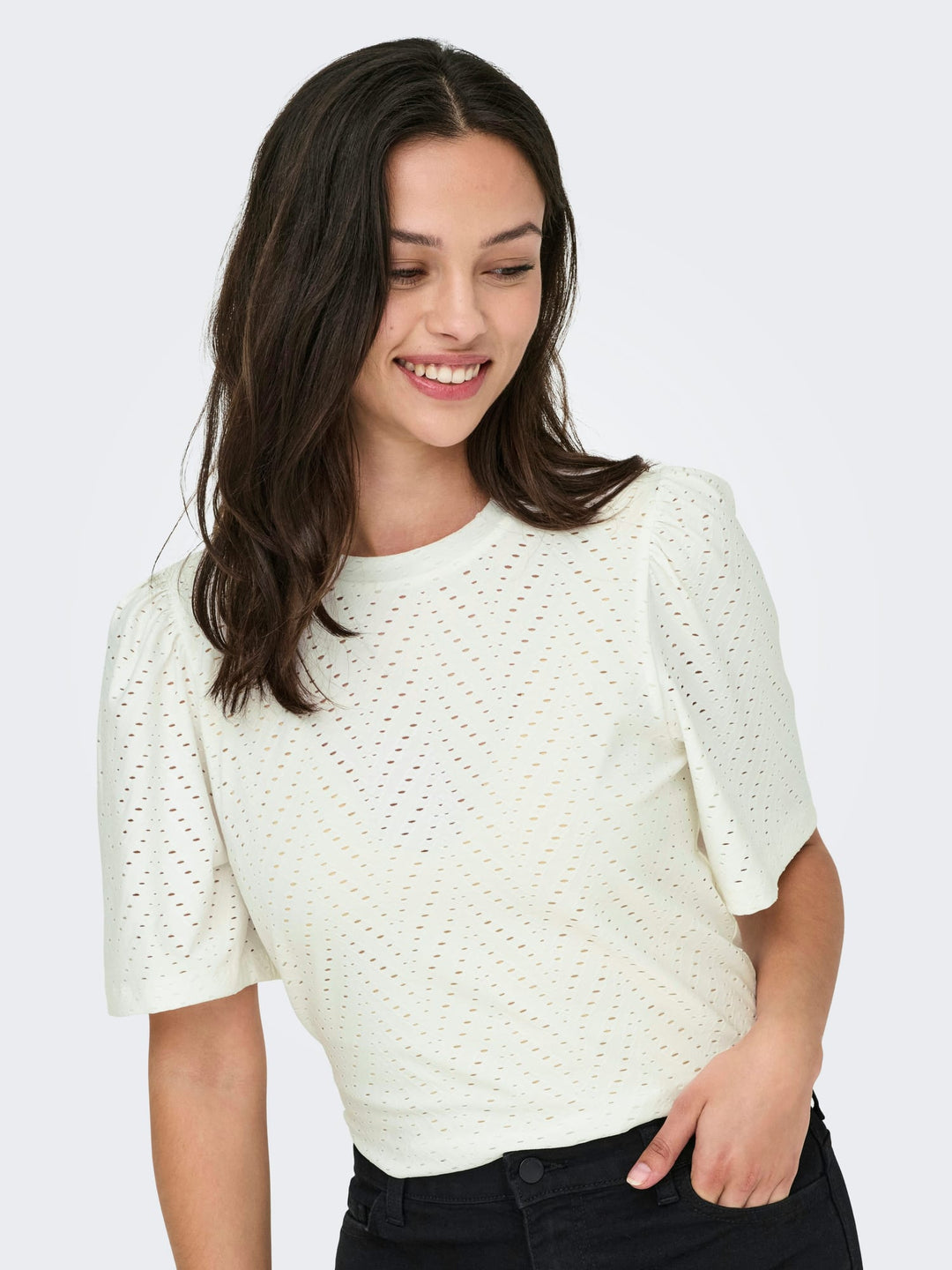 Jacqueline de Yong JDYCARLA CATHINKA S/S Top – dames - Wit Dessin
