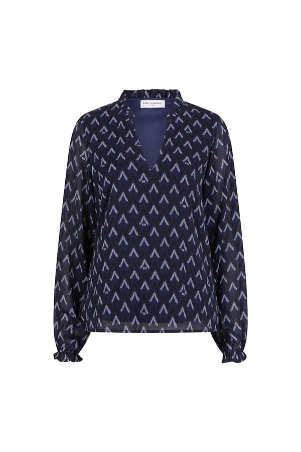 Lofty Manner Blouse Eliza – dames blouse blauw dessin