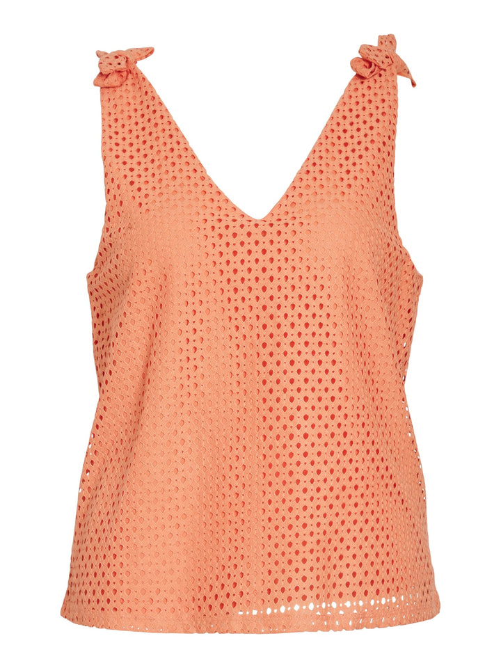 Vila VIALVADORA V-NECK S/L TOP – dames singlet - Oranje Dessin