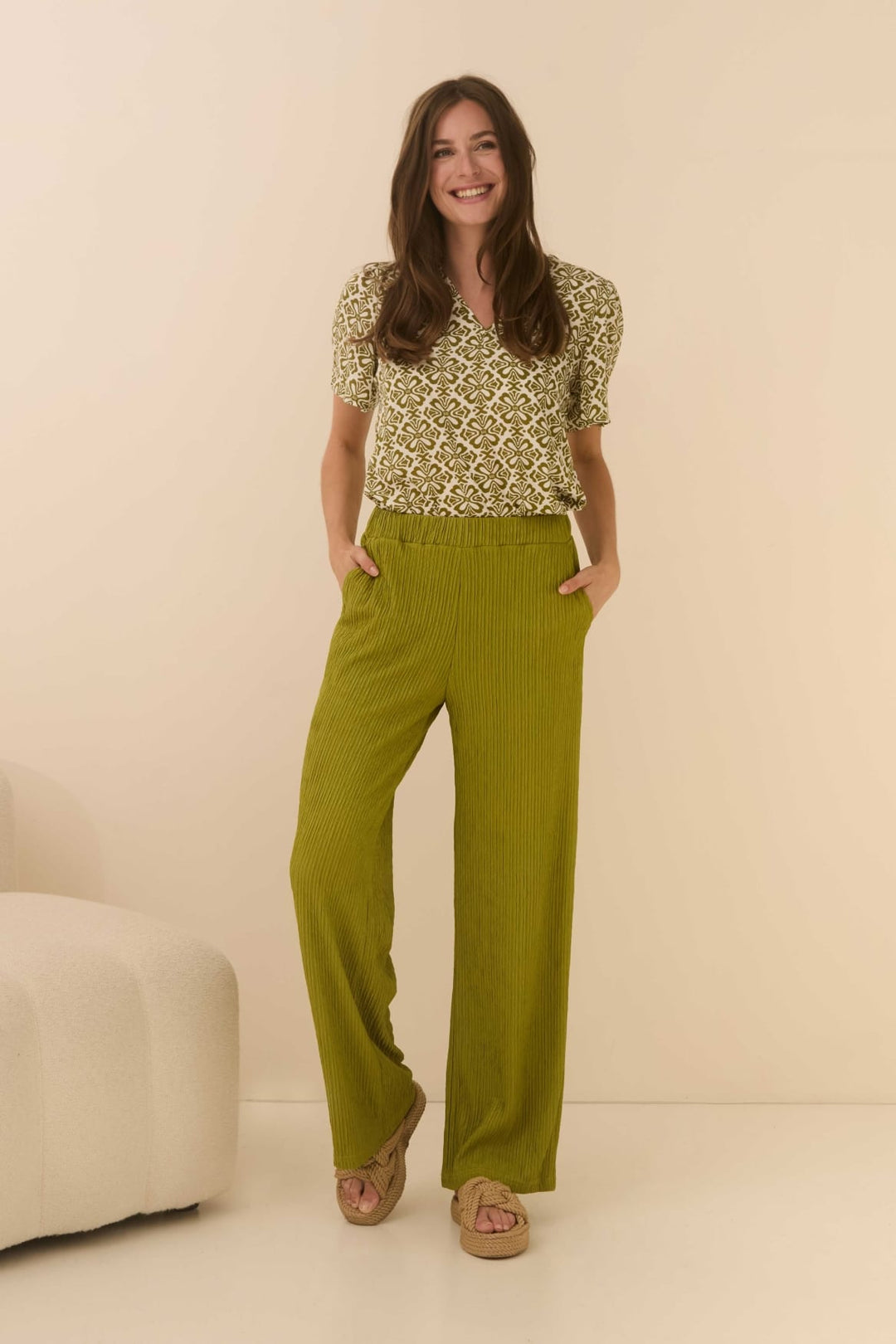 Lofty Manner Blouse Bella – dames blouse groen dessin