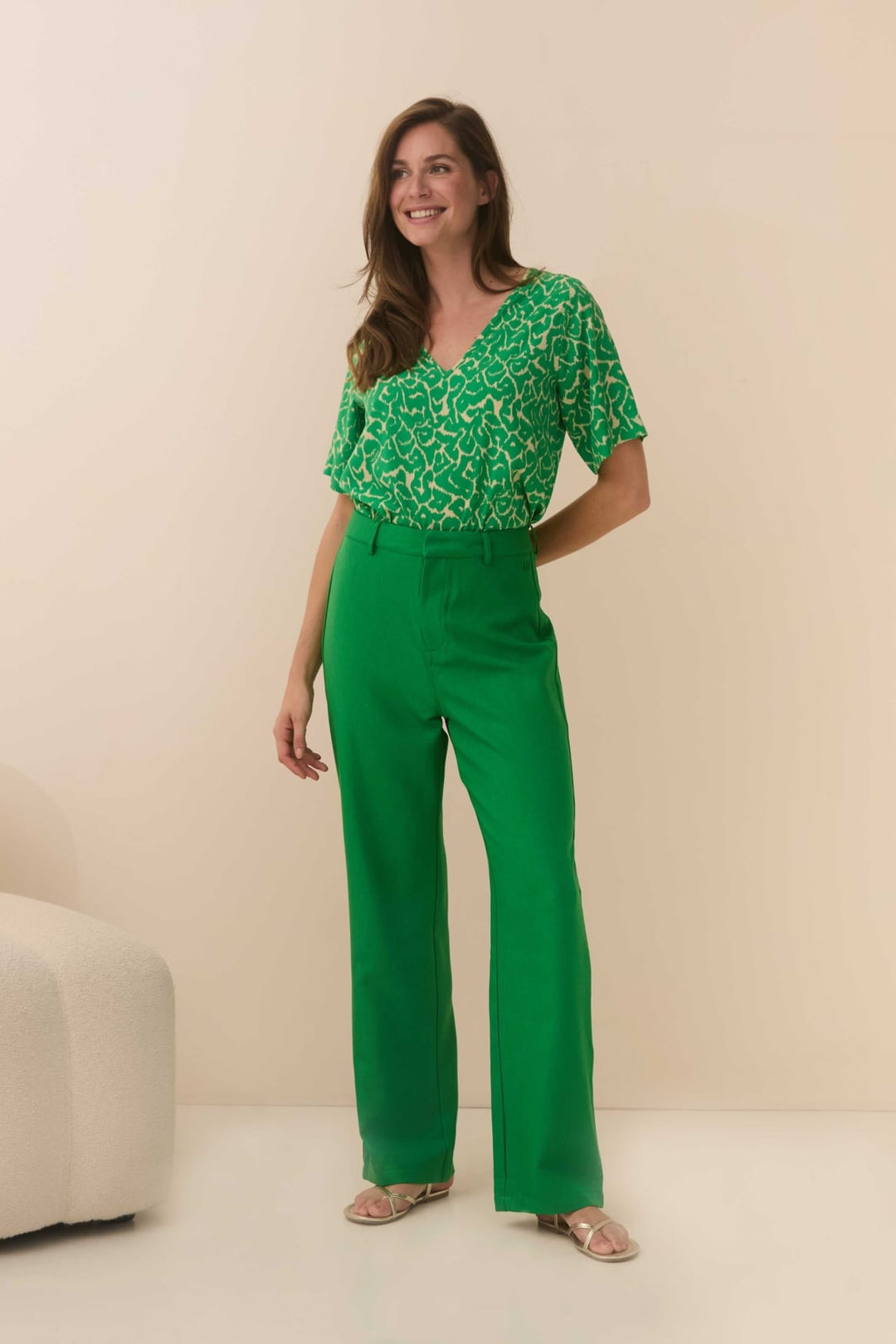 Lofty Manner Blouse Iggy – dames blouse groen dessin