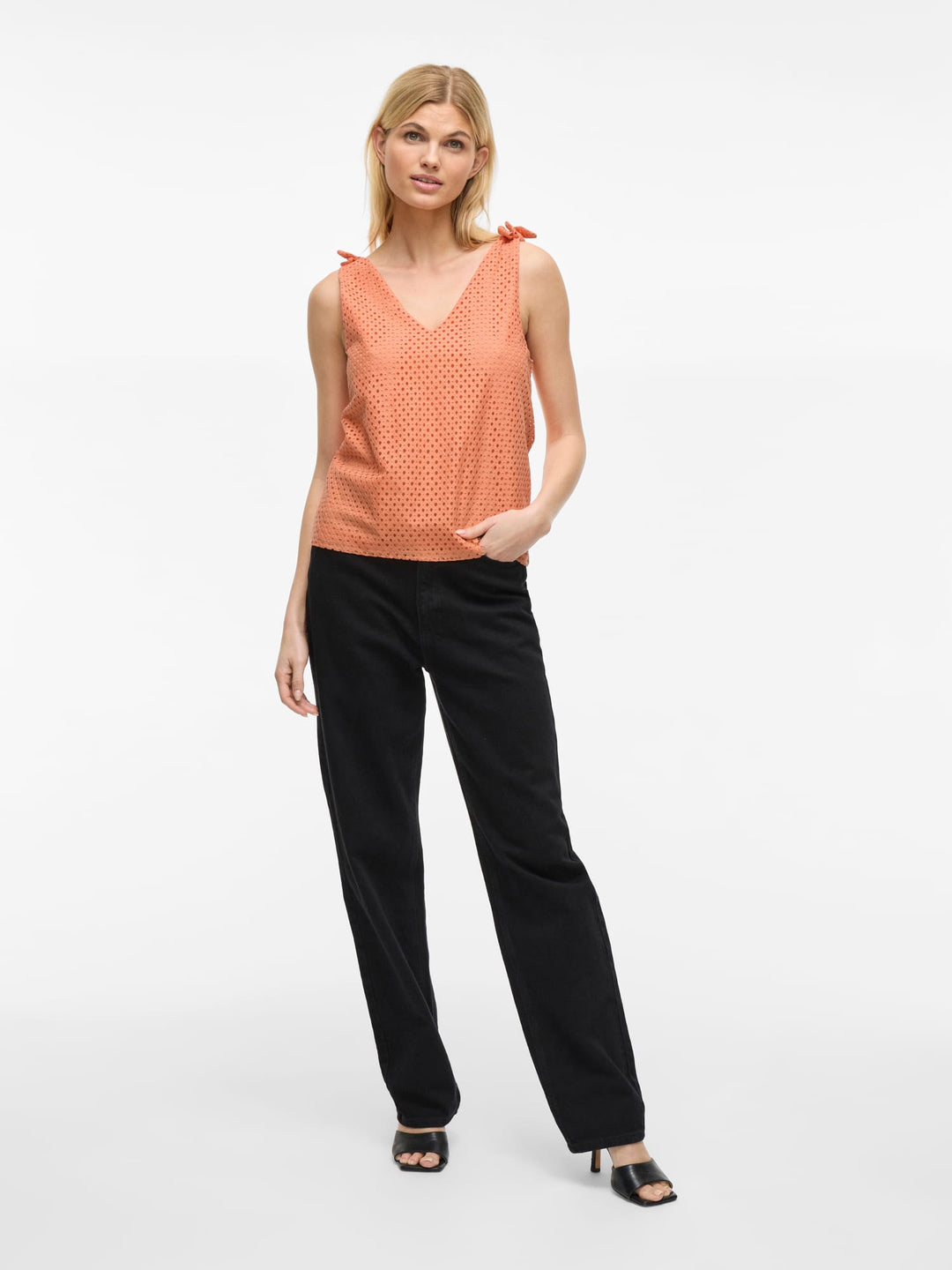 Vila VIALVADORA V-NECK S/L TOP – dames singlet - Oranje Dessin