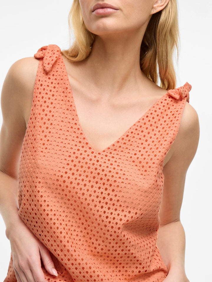 Vila VIALVADORA V-NECK S/L TOP – dames singlet - Oranje Dessin