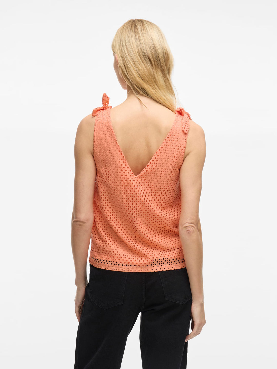 Vila VIALVADORA V-NECK S/L TOP – dames singlet - Oranje Dessin