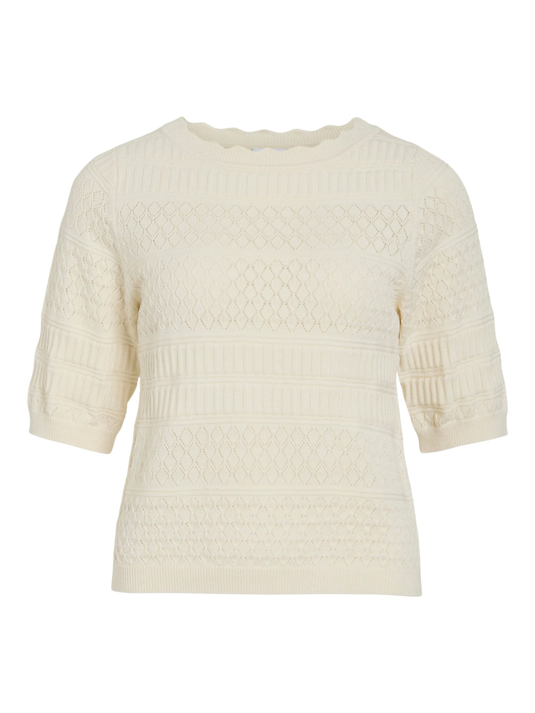 Vila VIMILOS S/S O-NECK POINTELLE TOP - dames top - Off-white