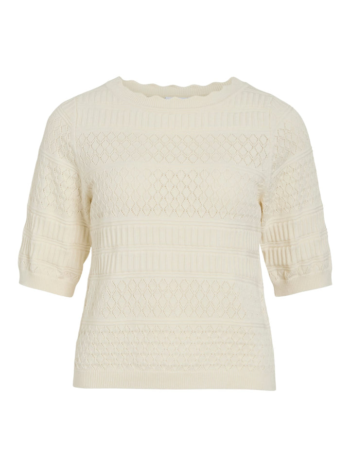 Vila VIMILOS S/S O-NECK POINTELLE TOP - dames top - Off-white