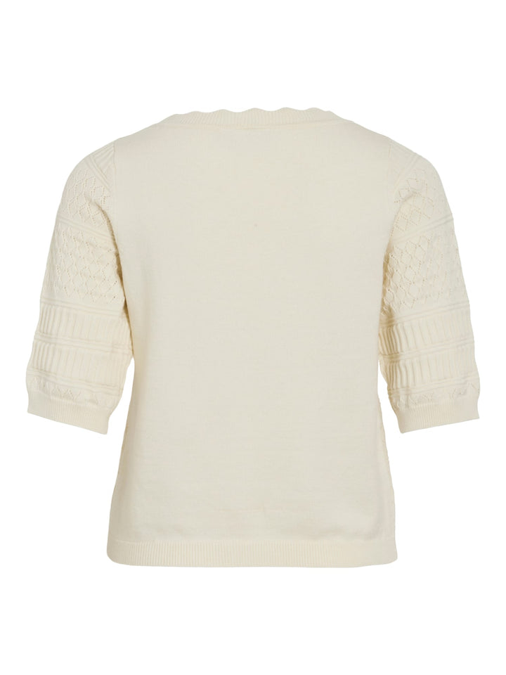 Vila VIMILOS S/S O-NECK POINTELLE TOP - dames top - Off-white