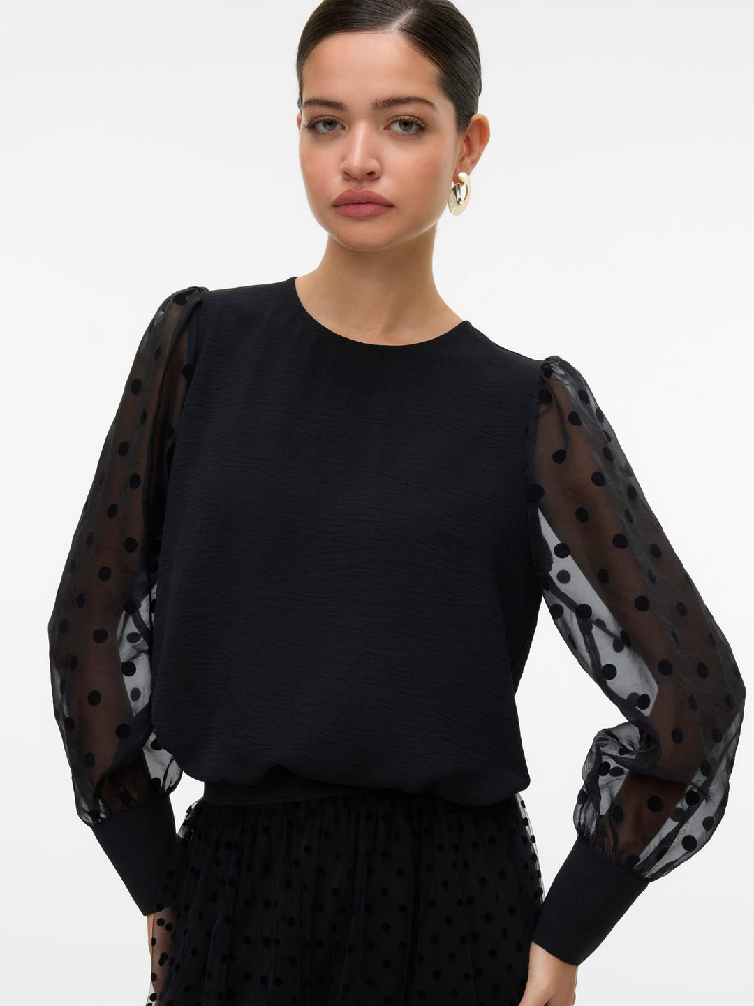 VERO MODA VMALVA DETAIL LS TOP WVN zwart – dames blouse