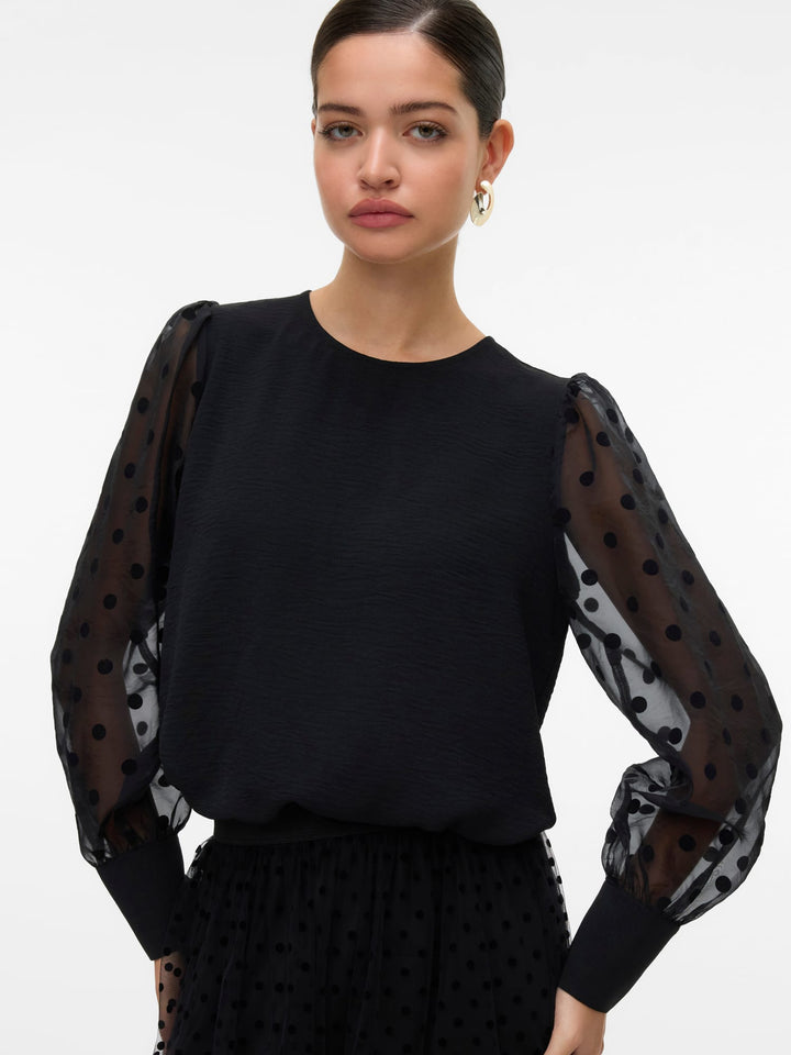 VERO MODA VMALVA DETAIL LS TOP WVN zwart – dames blouse