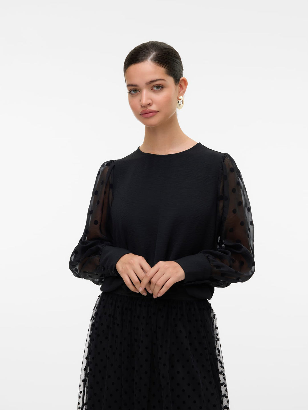 VERO MODA VMALVA DETAIL LS TOP WVN zwart – dames blouse
