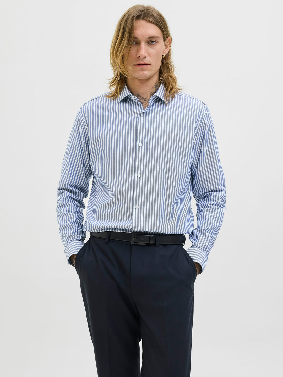 Jack & Jones 12227385 Parker overhemd l/m – heren - Blauw Dessin