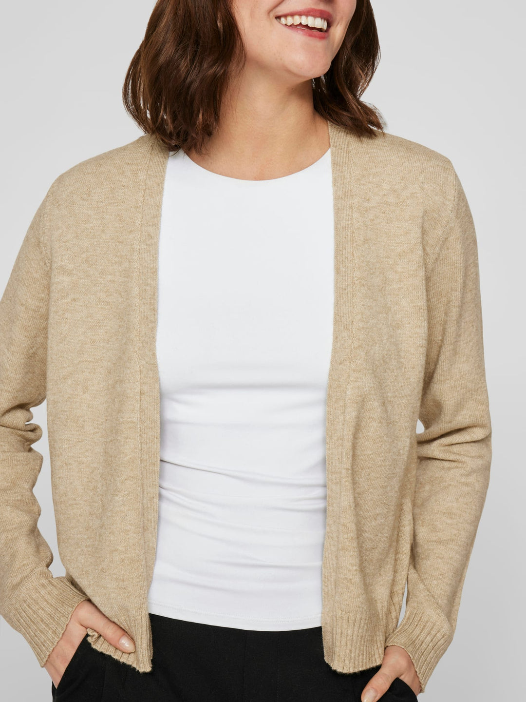 Vila VIRIL SHORT L/S KNIT CARDIGAN - dames vest in zand