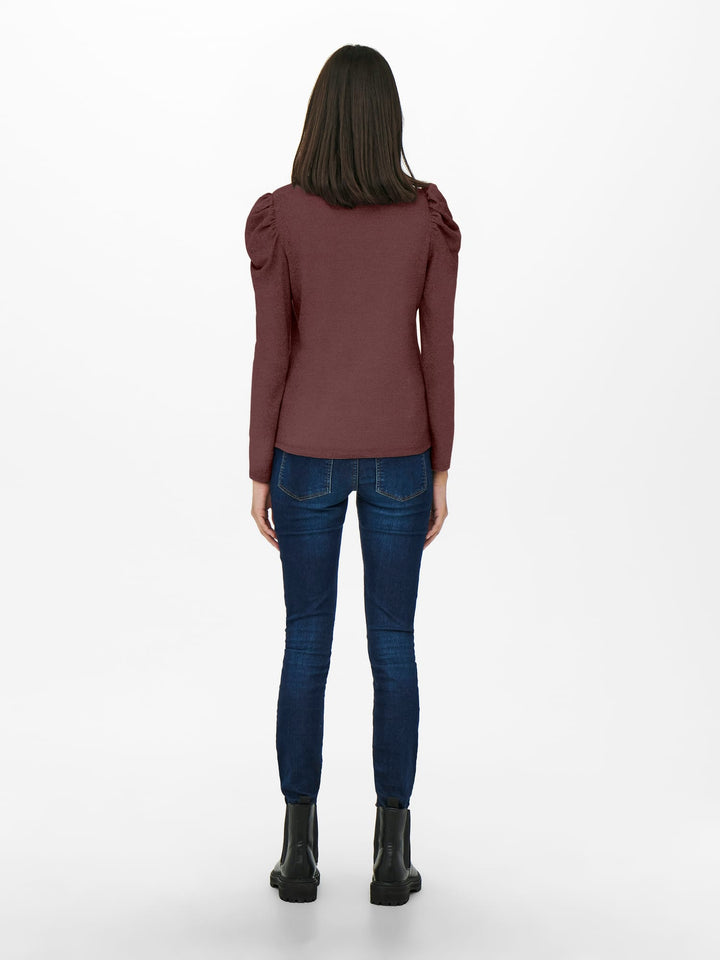 Jacqueline de Yong JDYTONSY L/S Puff Sleeve Top – dames t-shirt - Bruin Melee