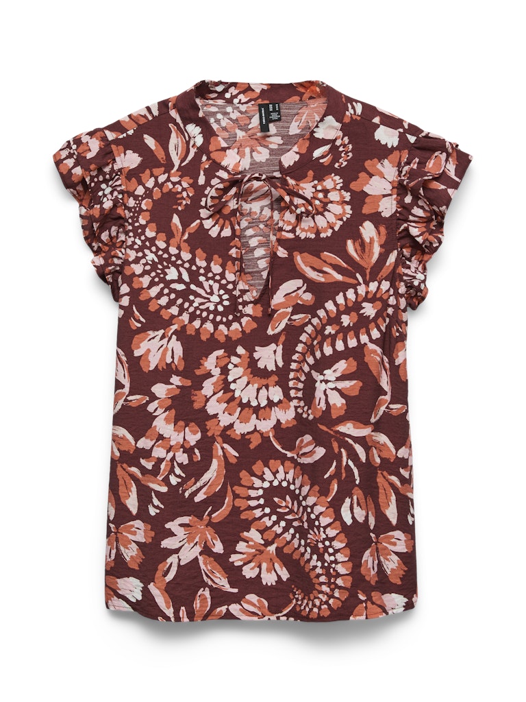 VERO MODA VMNELLIE CARLA SL FRILL TOP – dames top - Rood Dessin