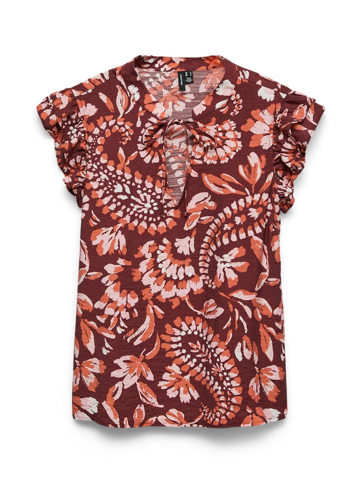 VERO MODA VMNELLIE CARLA SL FRILL TOP – dames top - Rood Dessin