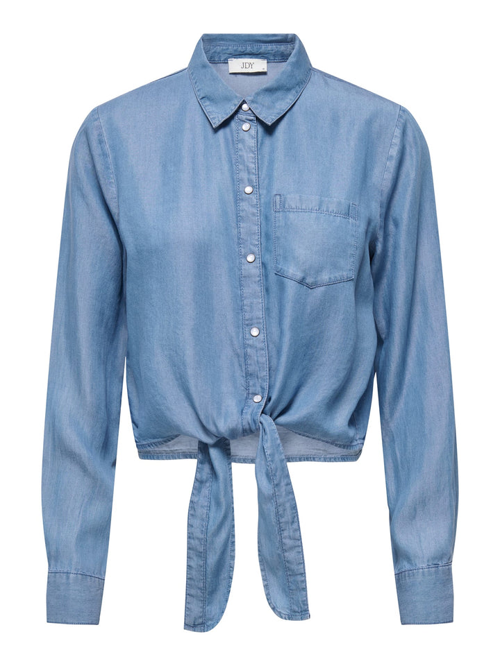 Jacqueline de Yong JDYJASPER L/S KNOT SHIRT – dames blouse - Blue Denim