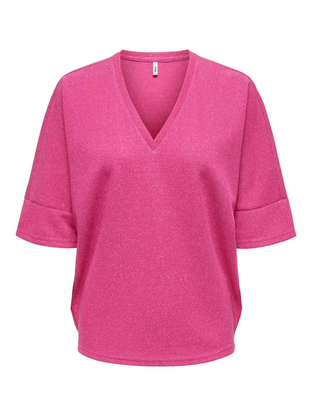 Only ONLIVY S/S Glitter V-Neck Top – dames - Fuchsia