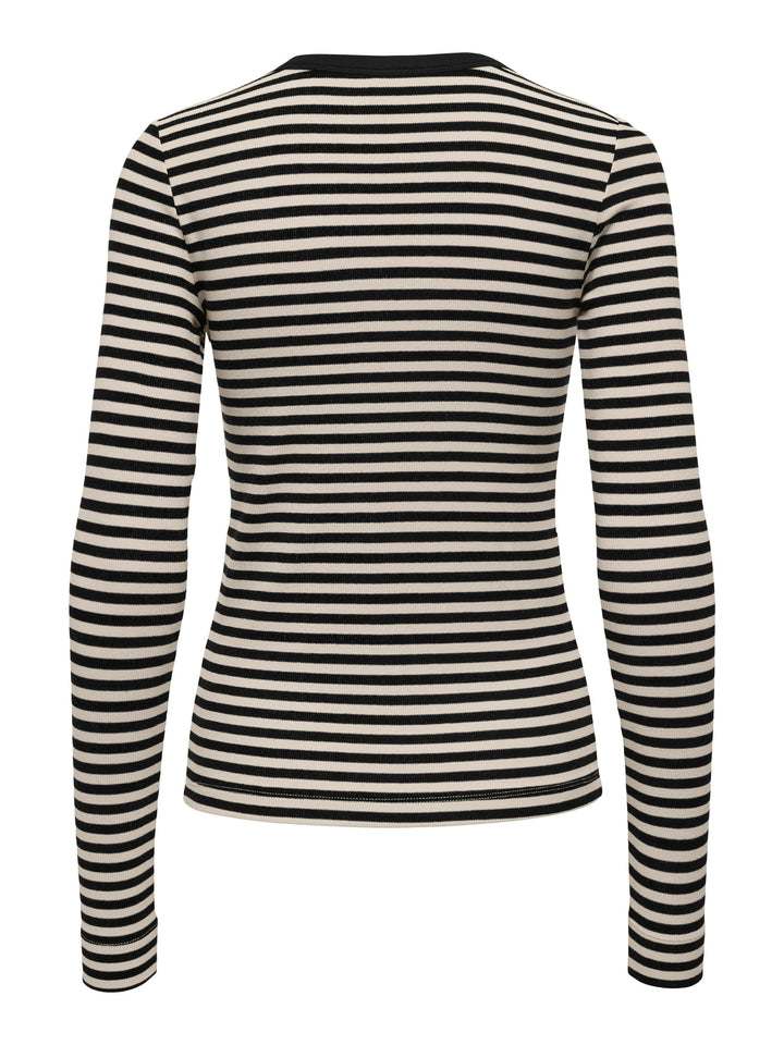 Only ONLELENE L/S FITTED TOP JRS zwart dessin – dames t-shirt