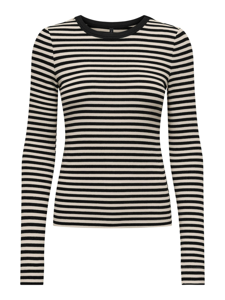 Only ONLELENE L/S FITTED TOP JRS zwart dessin – dames t-shirt