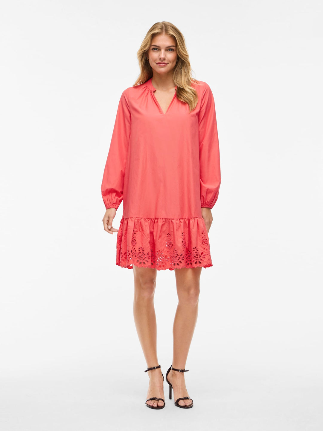 Vila Kelli V-Hals jurk koraal rood – dames