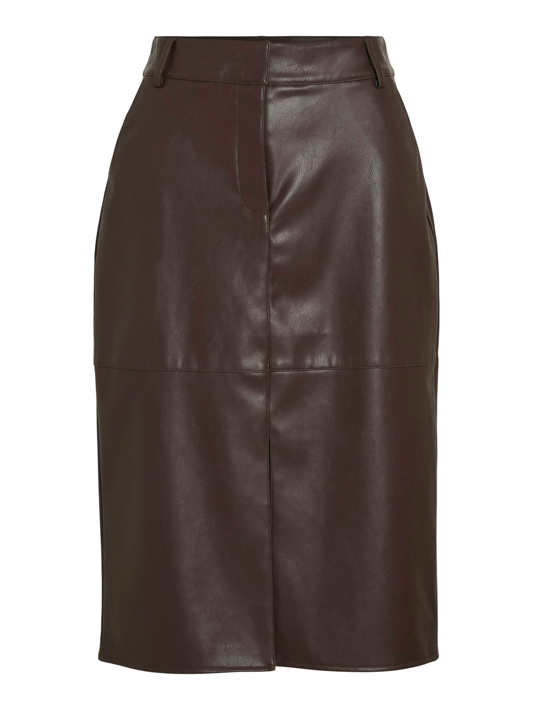 Vila 14105132 Dagmar rok midi (imitatie) leer bruin